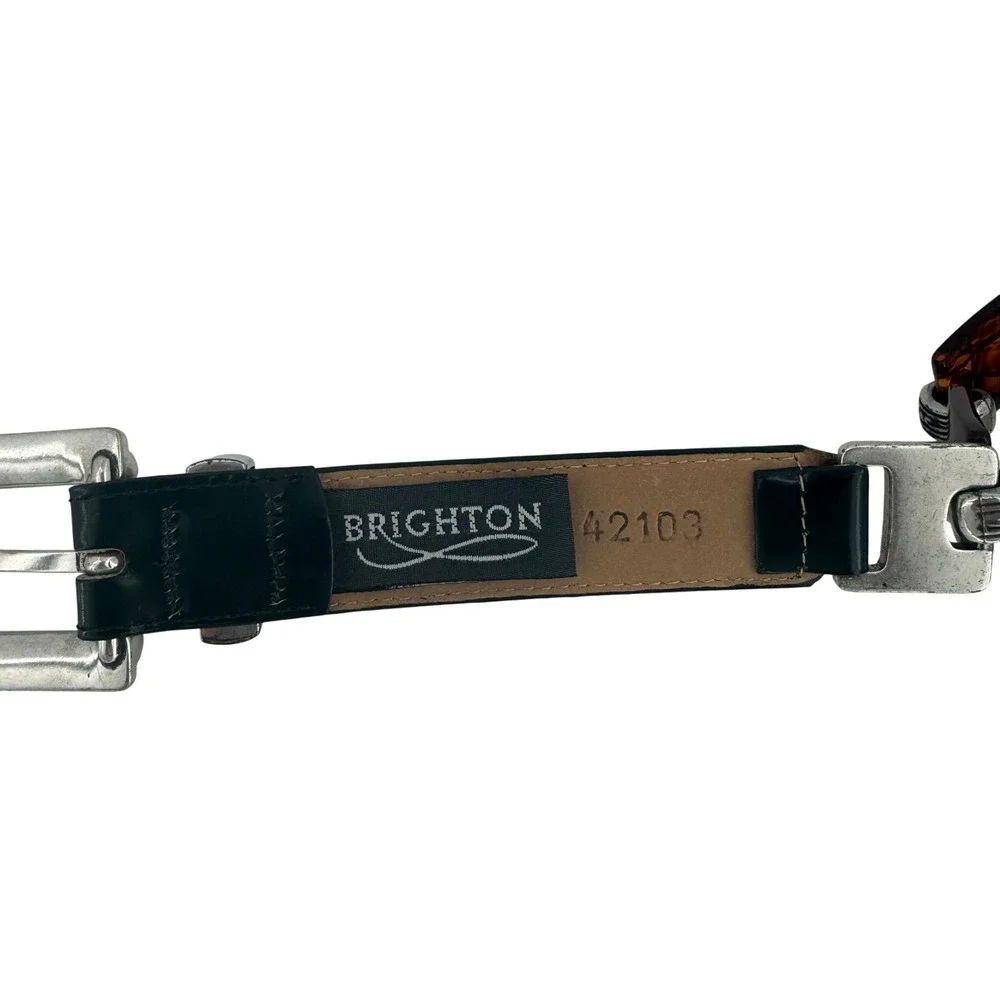 Brighton Black Leather Tortoise Link Belt Silver Scroll Buckle Boho Western Boho